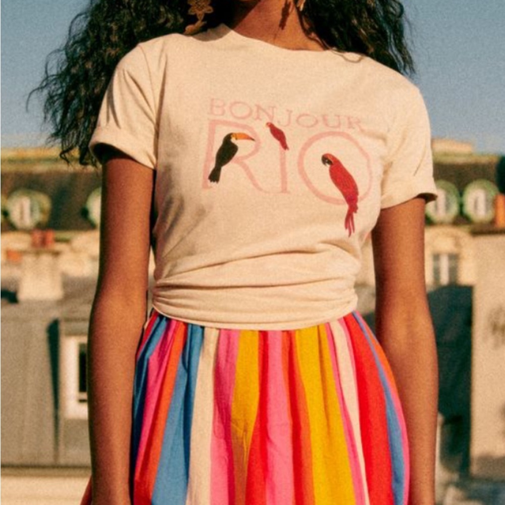 Sezane t shirt Farm Rio sold out bonjour size small used